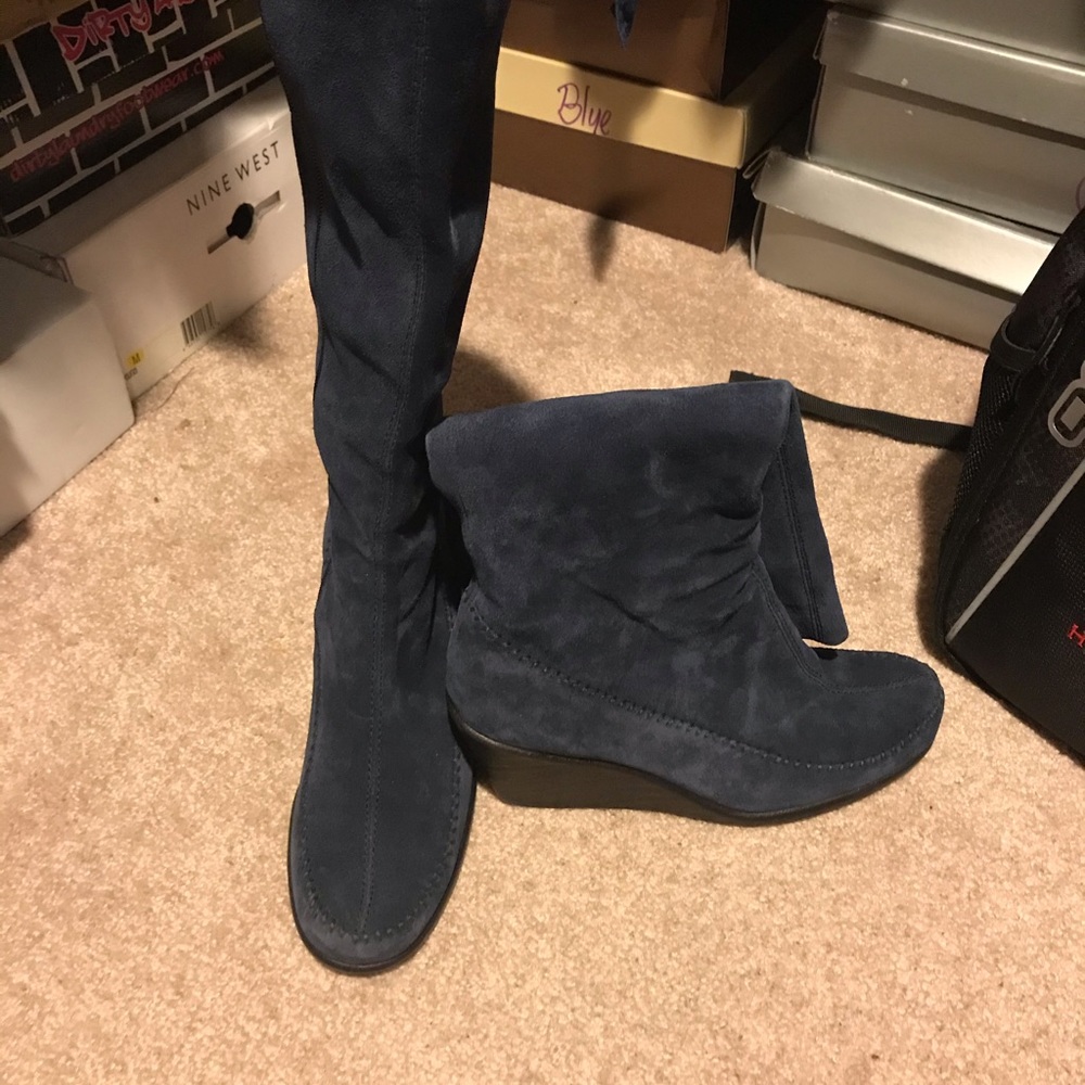Navy Blue Wedge Boots
